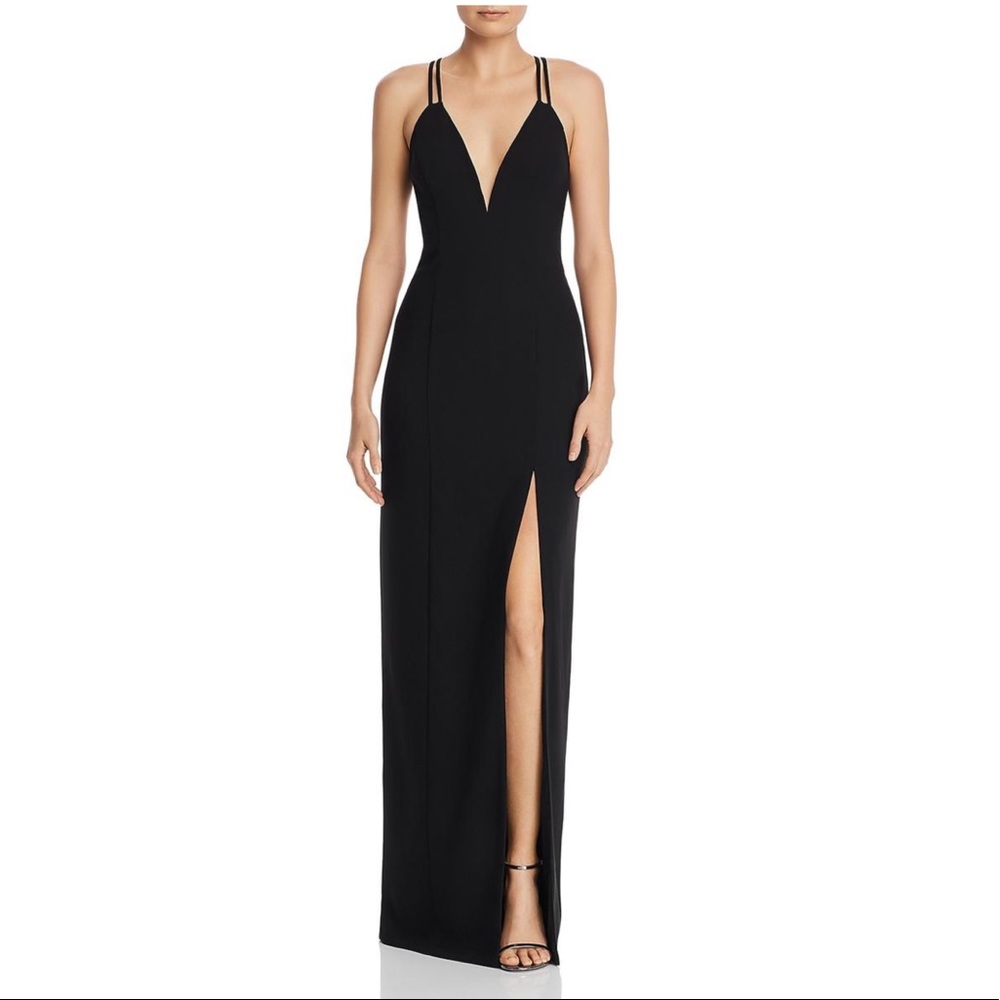 Aidan Mattox Plunge Cutout Back Evening Gown